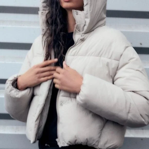 ZARA WATER-REPELLENT PUFFER ANORAK - Ecru Winter Jacket - Picture 3 of 10